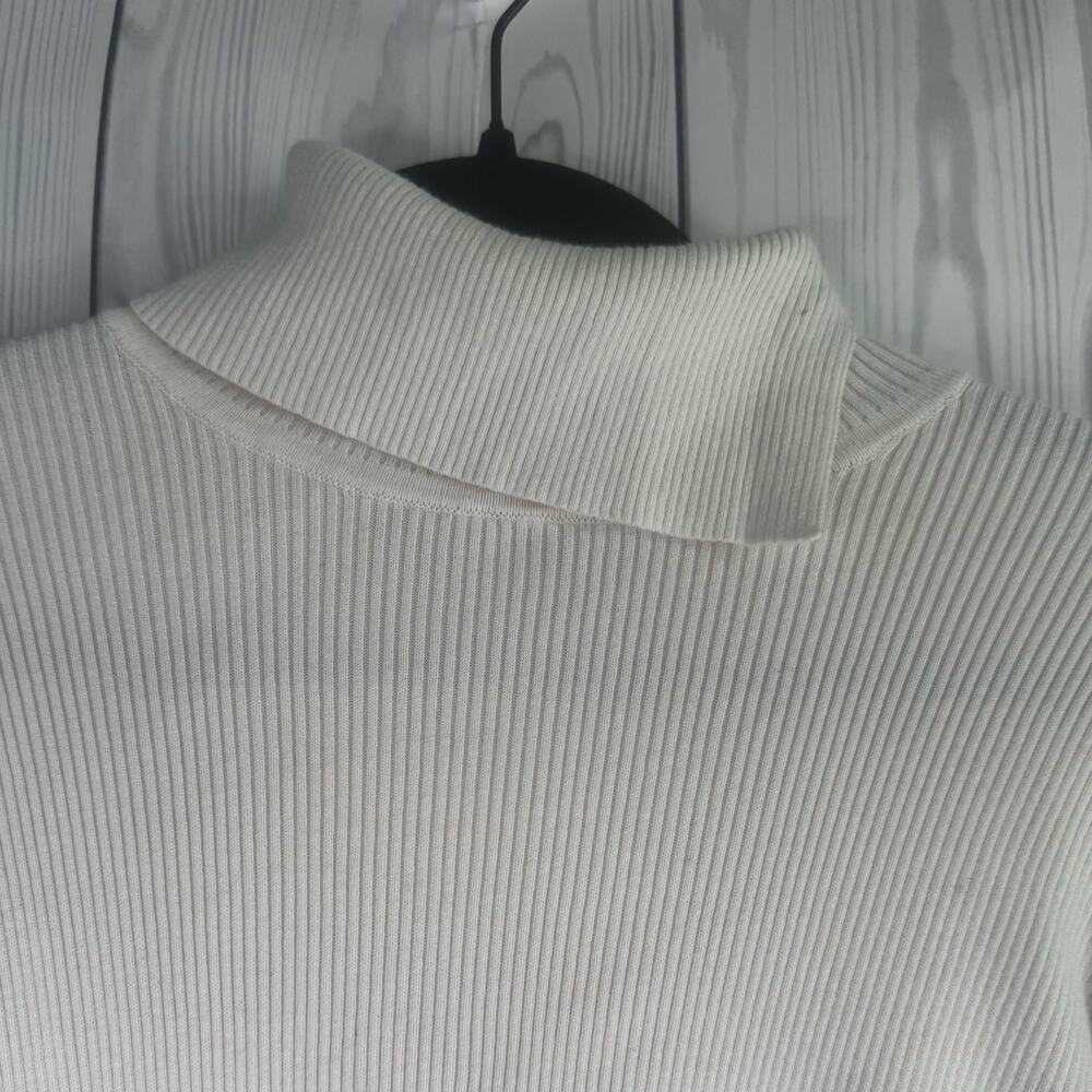 Y2K Lauren Ralph Lauren LRL Sweater Women's Ivory Ribbed Turtleneck Logo XL - Picture 4 of 9